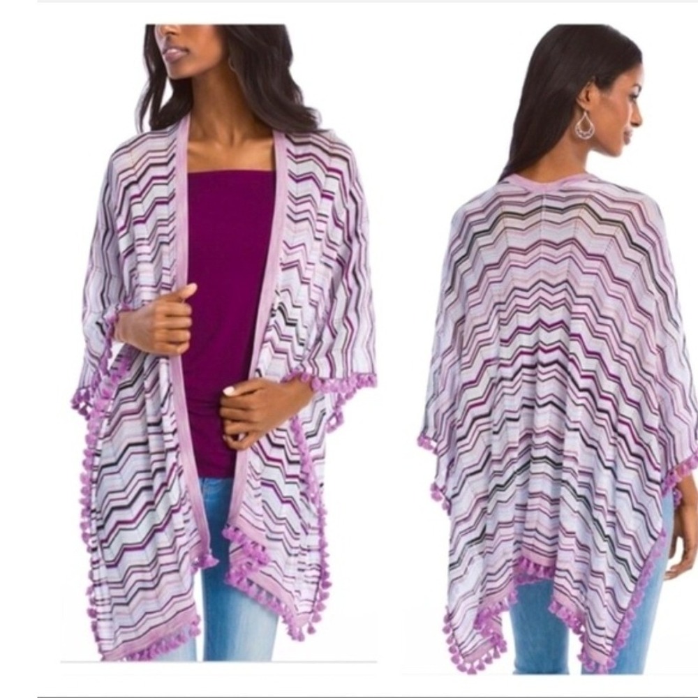 White House‎ Black Market Wrap XS/S Purple Chevron Missoni Tassel Open Front